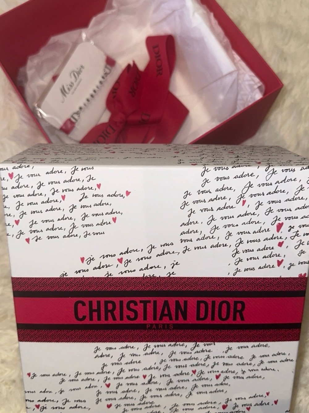 Christian Dior Valentines Limited Gift Box w/ Tissue, Ribbon, Miss Dior Bracelet